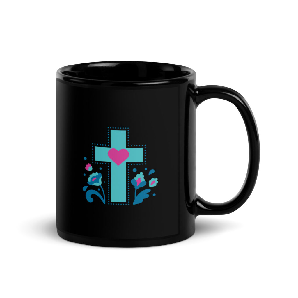 Black Glossy Mug w/Cross