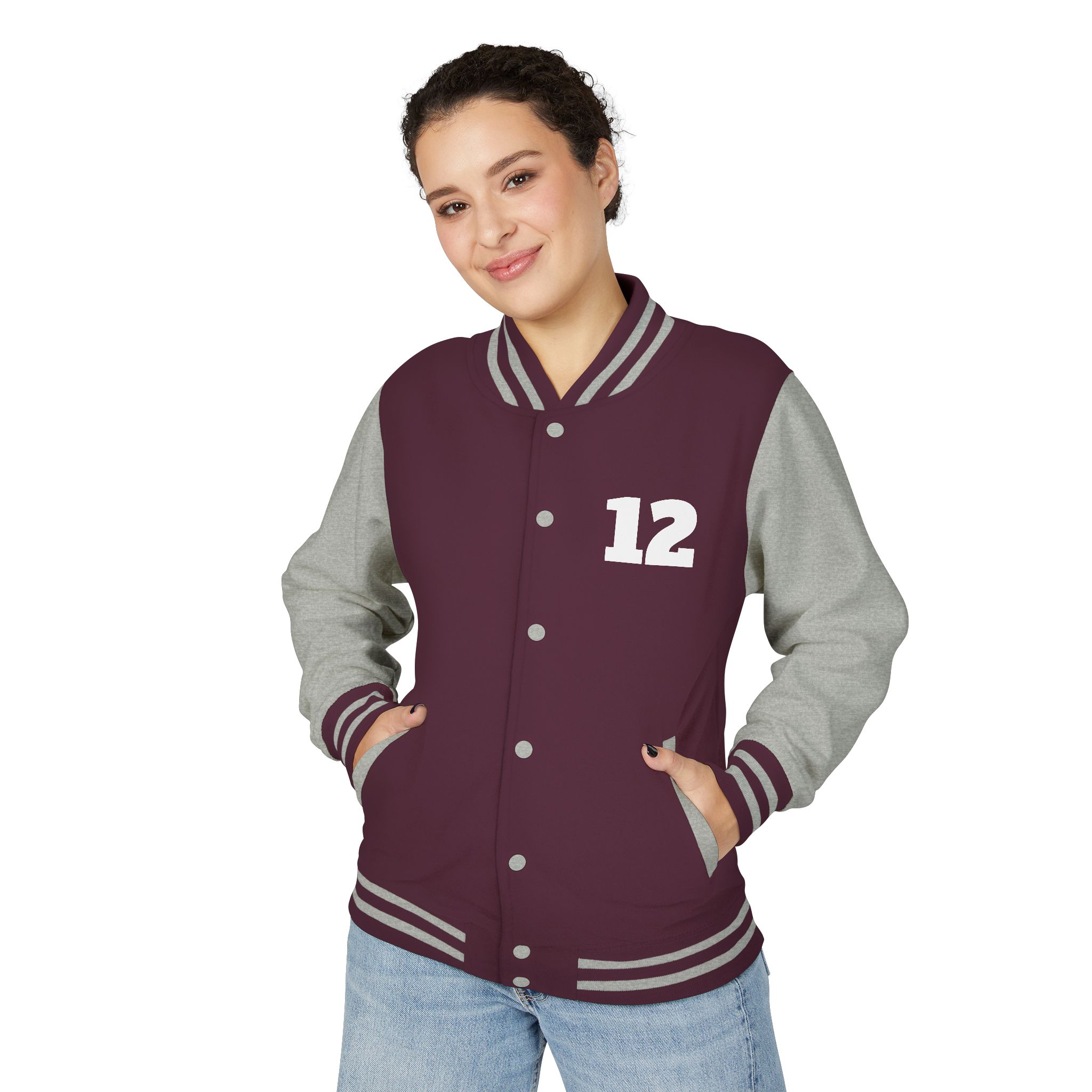 Varsity Jacket -Letterman Jacket with '12' Number - Image 43